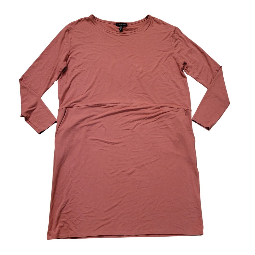 Eileen Fisher S Terracotta Orange Pocket Dress Stretch Comfy Earthy Granola
